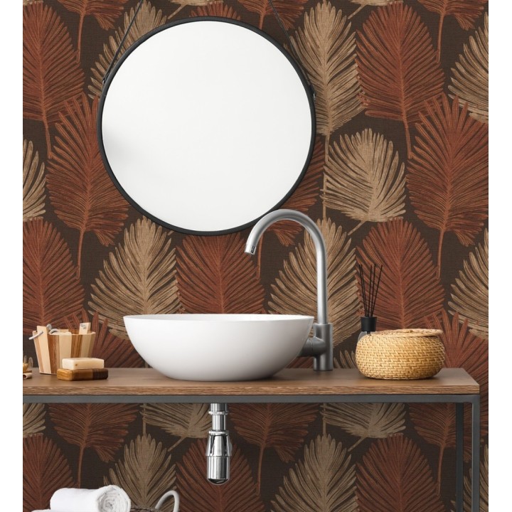Papel pintado sutiles palmas terracota textura textil fondo marrón rojizo - Lantau Mystic 684925