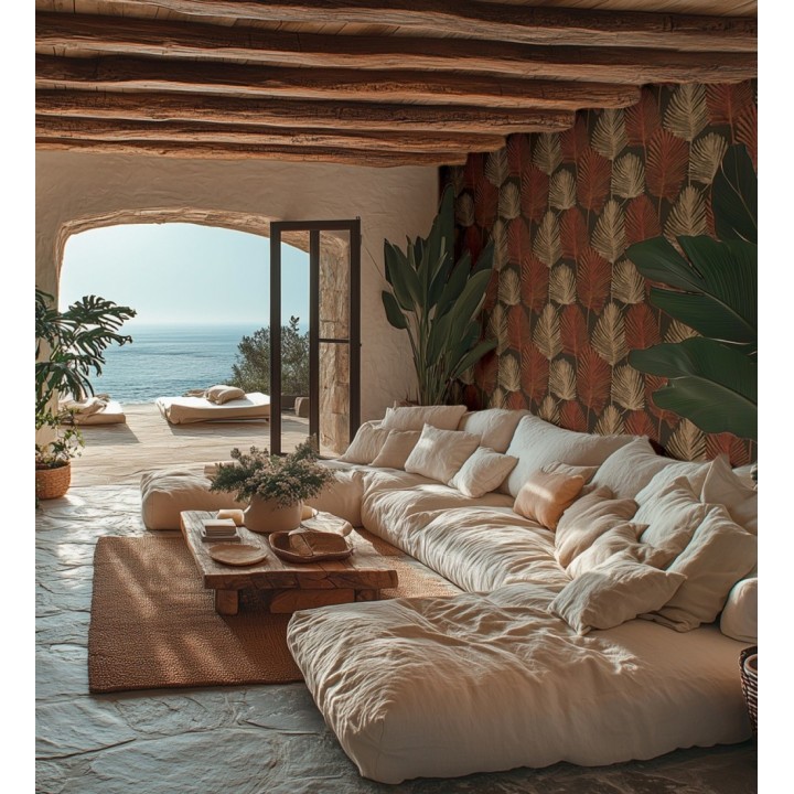 Papel pintado sutiles palmas terracota textura textil fondo marrón rojizo - Lantau Mystic 684925