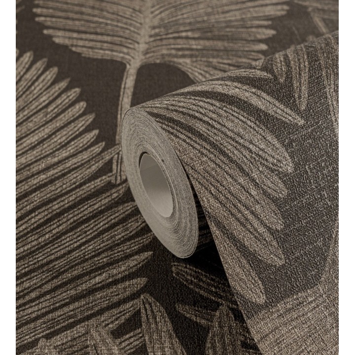 Papel pintado sutiles palmas tonos visón textura textil fondo negro - Lantau Mystic 684926