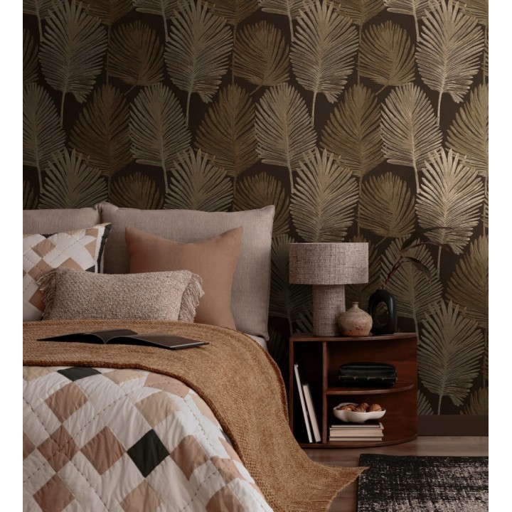 Papel pintado sutiles palmas tonos visón textura textil fondo negro - Lantau Mystic 684926