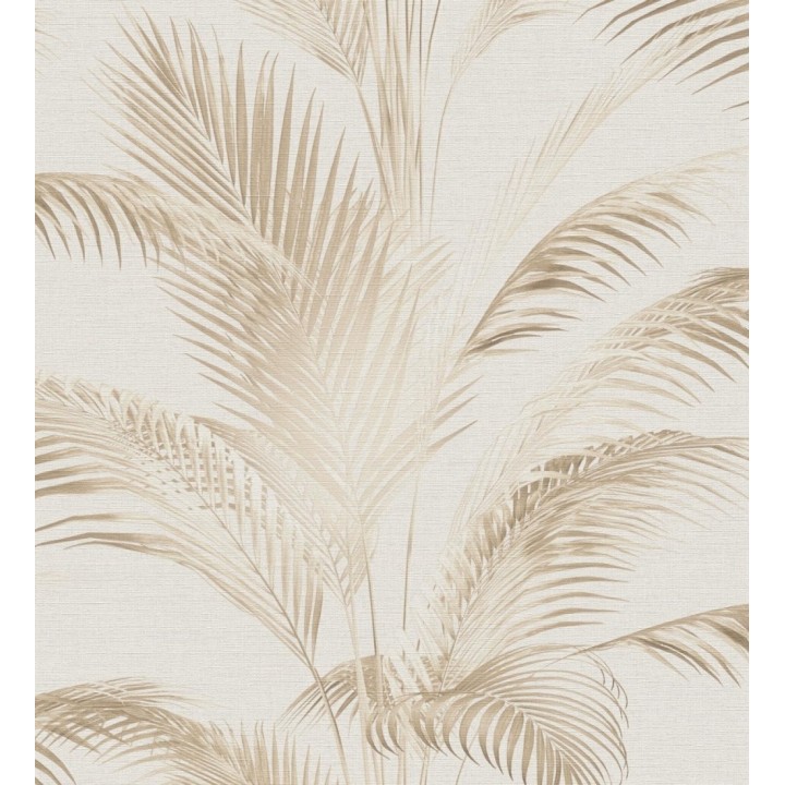 Papel pintado sutiles hojas palmera beige fondo texturizado arena - Tulum Majestic 684927