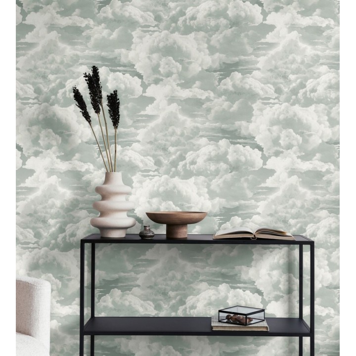 Papel pintado de nubes con textura de pintura al óleo y estilo etéreo gris verdoso - Skye Eden 684931