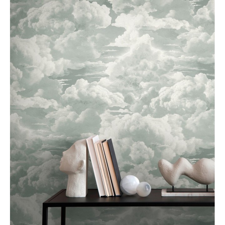 Papel pintado de nubes con textura de pintura al óleo y estilo etéreo gris verdoso - Skye Eden 684931