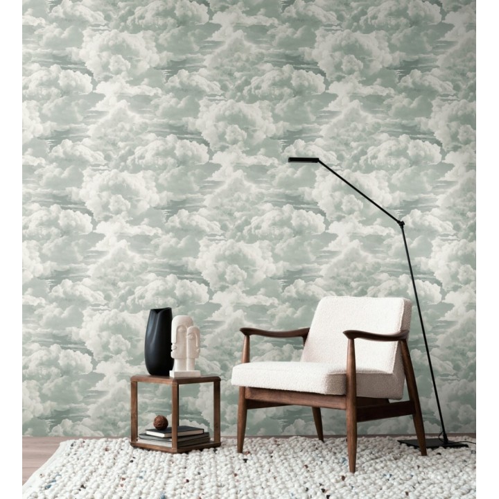 Papel pintado de nubes con textura de pintura al óleo y estilo etéreo gris verdoso - Skye Eden 684931