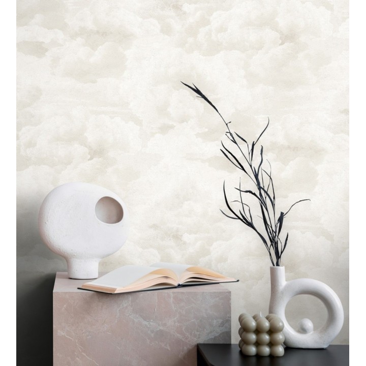 Papel pintado de nubes con textura de pintura al óleo y estilo etéreo beige claro - Skye Eden 684932