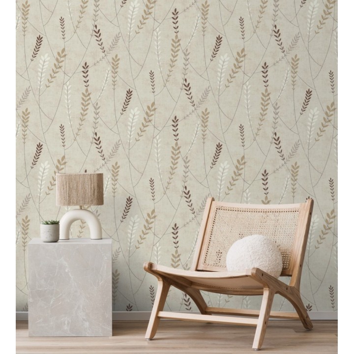 Papel pintado espigas estilo nórdico fondo estuco suave tono piedra - Laurel Breezy 684936