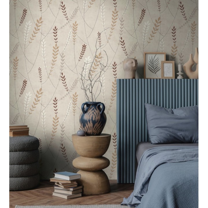 Papel pintado espigas estilo nórdico fondo estuco suave tono piedra - Laurel Breezy 684936