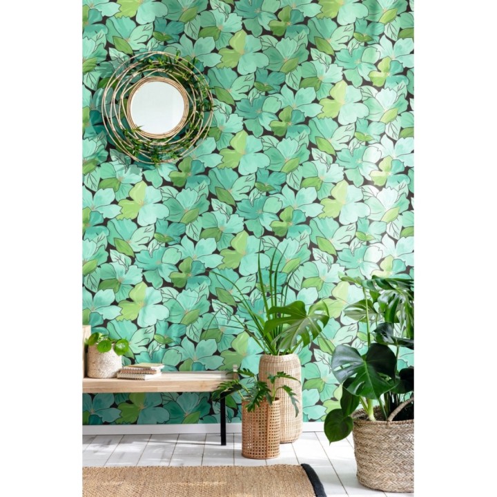 Papel pintado flores de pétalos grandes tonos verdes - Eva Bloom 126669