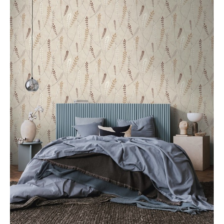 Papel pintado espigas estilo nórdico fondo estuco suave tono piedra - Laurel Breezy 684936