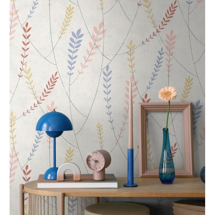 Papel pintado espigas estilo nórdico fondo estuco suave tono gris claro - Laurel Breezy 684937