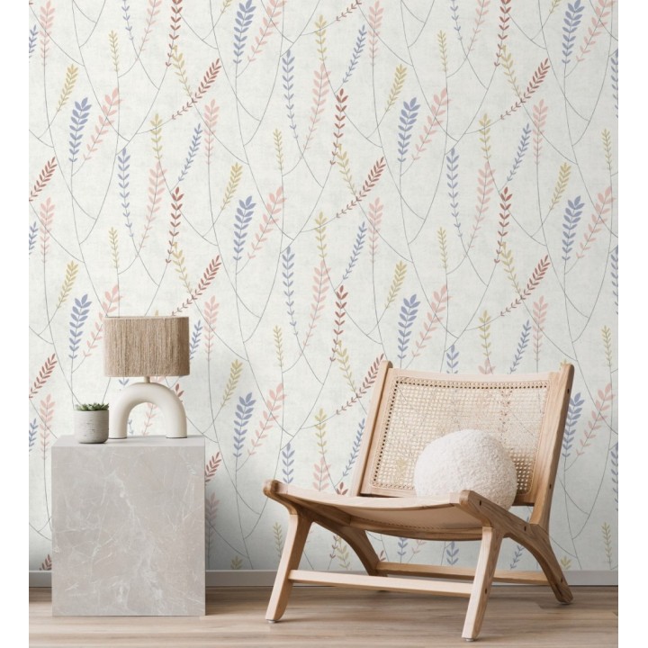 Papel pintado espigas estilo nórdico fondo estuco suave tono gris claro - Laurel Breezy 684937