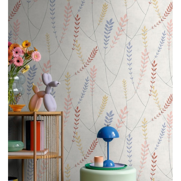 Papel pintado espigas estilo nórdico fondo estuco suave tono gris claro - Laurel Breezy 684937