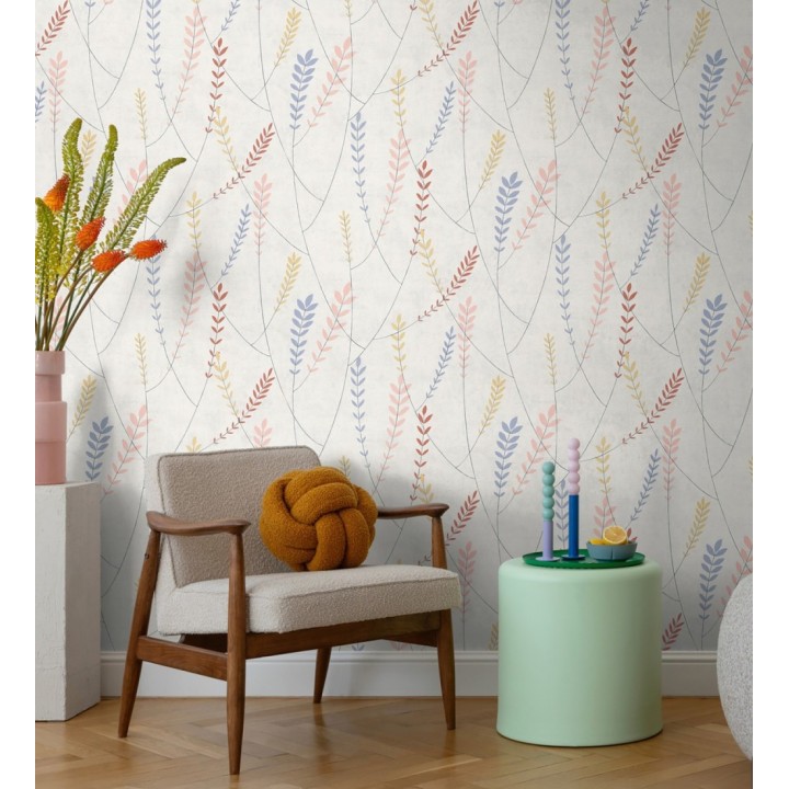Papel pintado espigas estilo nórdico fondo estuco suave tono gris claro - Laurel Breezy 684937
