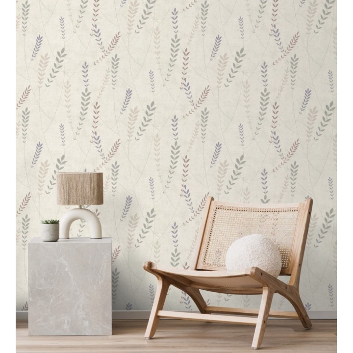 Papel pintado espigas estilo nórdico fondo estuco suave beige claro - Laurel Breezy 684938