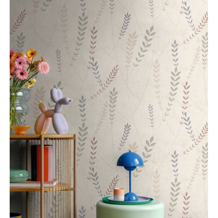 Papel pintado espigas estilo nórdico fondo estuco suave beige claro - Laurel Breezy 684938