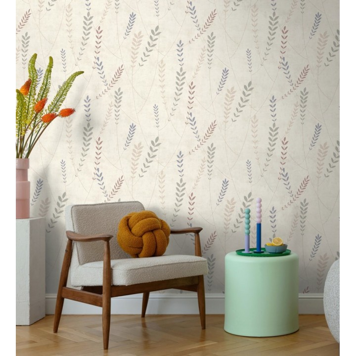 Papel pintado espigas estilo nórdico fondo estuco suave beige claro - Laurel Breezy 684938