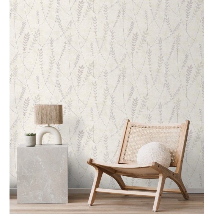 Papel pintado espigas estilo nórdico fondo estuco suave beige neutro claro - Laurel Breezy 684939