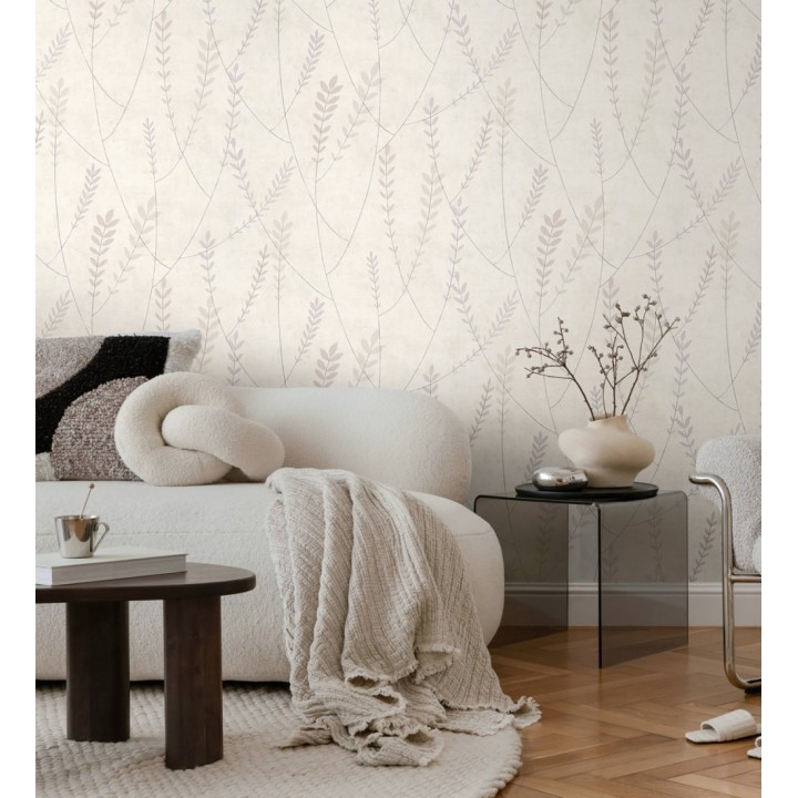 Papel pintado espigas estilo nórdico fondo estuco suave beige neutro claro - Laurel Breezy 684939