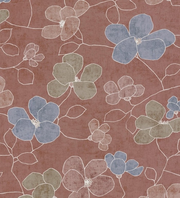 Papel pintado flores abstractas textura estucada fondo color terracota - Valentina Lovely 684940