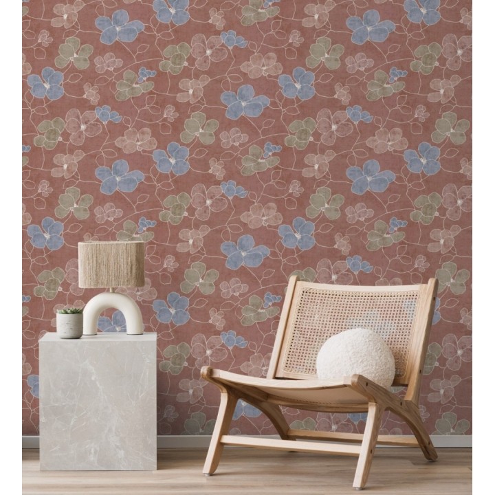 Papel pintado flores abstractas textura estucada fondo color terracota - Valentina Lovely 684940