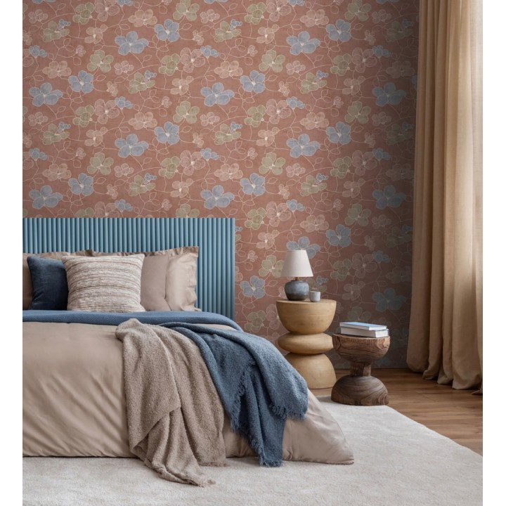 Papel pintado flores abstractas textura estucada fondo color terracota - Valentina Lovely 684940