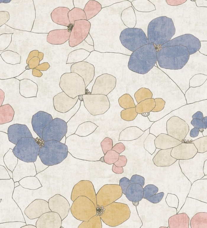 Papel pintado flores abstractas textura estucada fondo beige claro - Valentina Lovely 684941