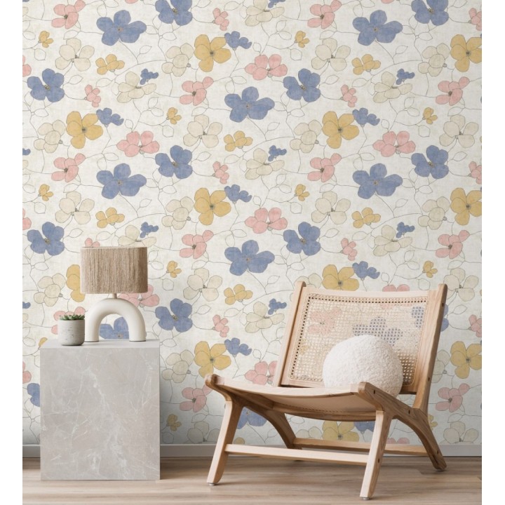 Papel pintado flores abstractas textura estucada fondo beige claro - Valentina Lovely 684941
