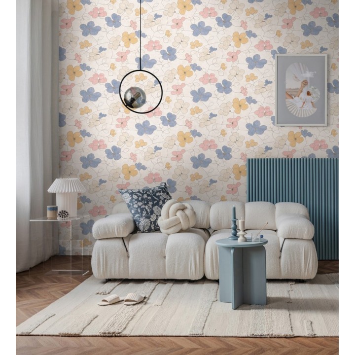 Papel pintado flores abstractas textura estucada fondo beige claro - Valentina Lovely 684941