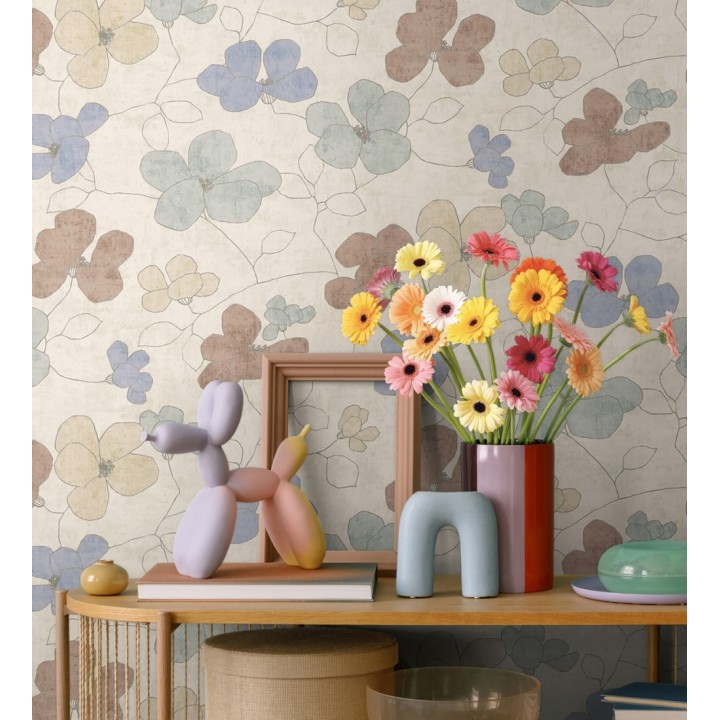 Papel pintado flores abstractas textura estucada fondo color beige - Valentina Lovely 684942