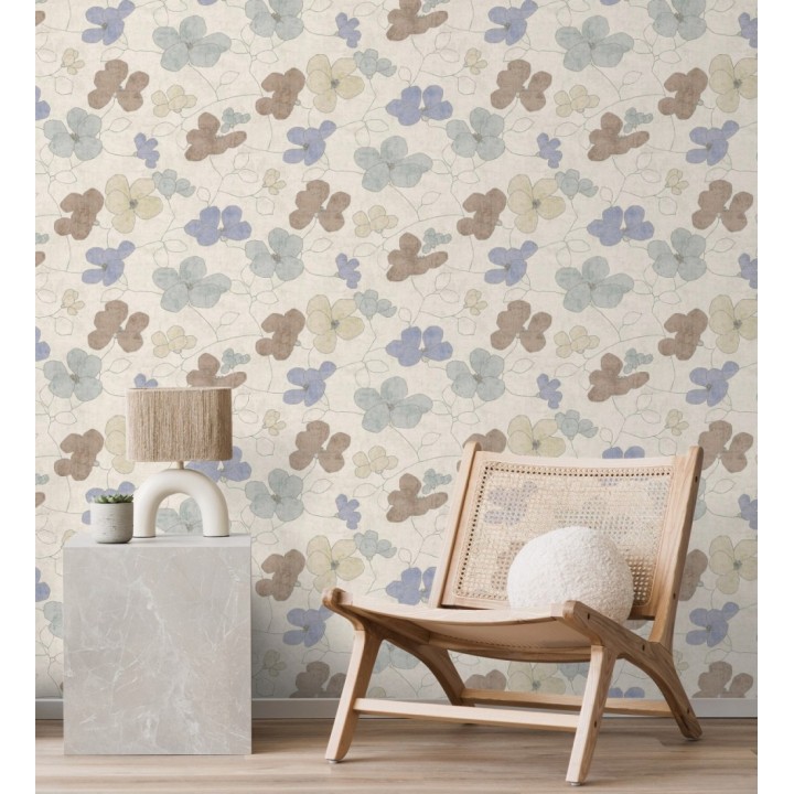 Papel pintado flores abstractas textura estucada fondo color beige - Valentina Lovely 684942