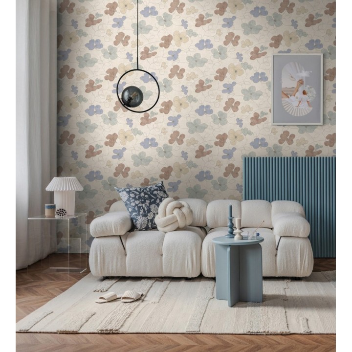 Papel pintado flores abstractas textura estucada fondo color beige - Valentina Lovely 684942