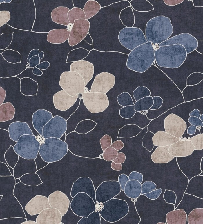 Papel pintado flores abstractas textura estucada fondo azul medianoche - Valentina Lovely 684943