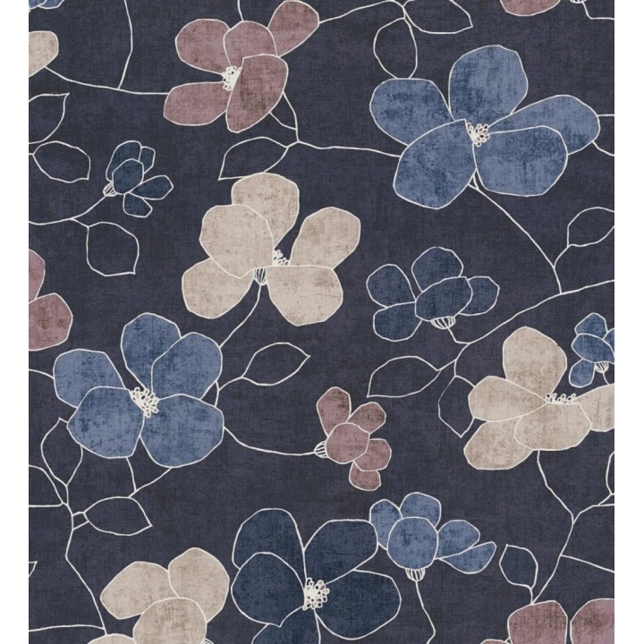 Papel pintado flores abstractas textura estucada fondo azul medianoche - Valentina Lovely 684943