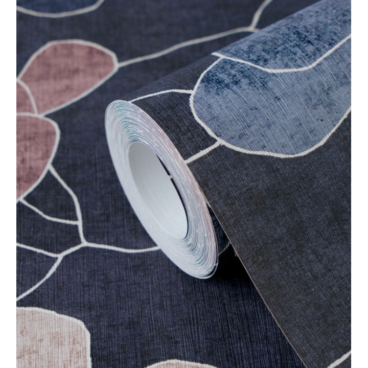 Papel pintado flores abstractas textura estucada fondo azul medianoche - Valentina Lovely 684943