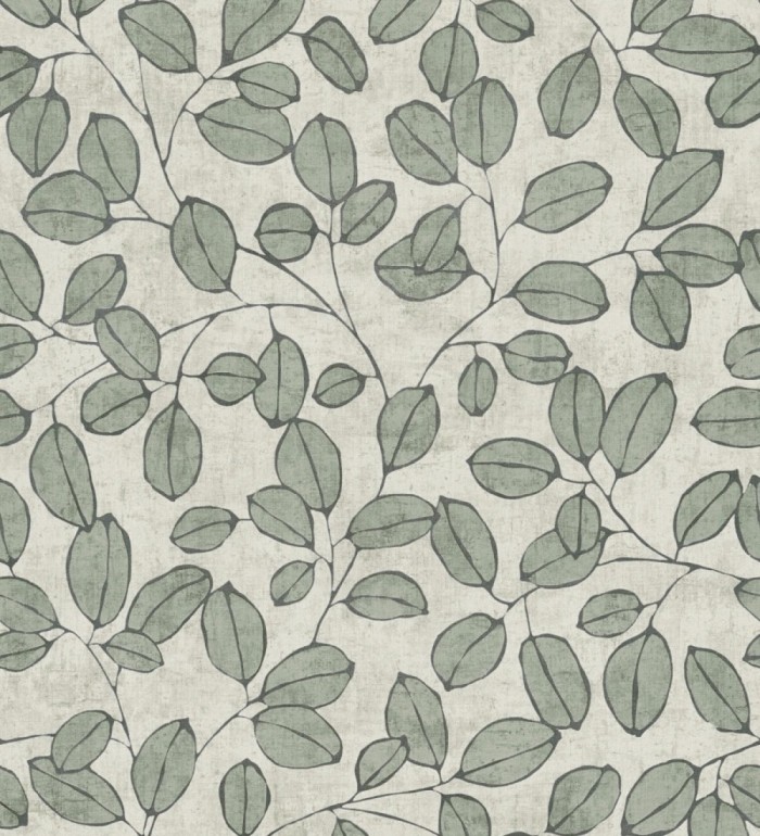 Papel pintado hojas vintage pátina verde bosque claro - Euca Pristine 684944