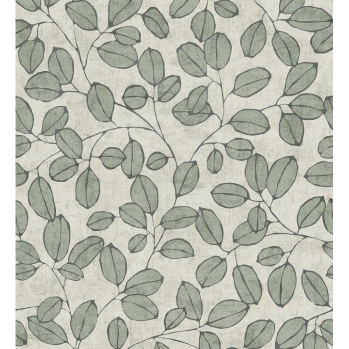 Papel pintado hojas vintage pátina verde bosque claro - Euca Pristine 684944