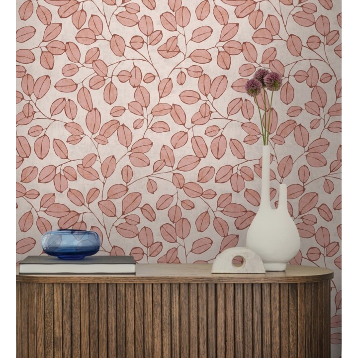 Papel pintado hojas vintage pátina bermellón claro - Euca Pristine 684945