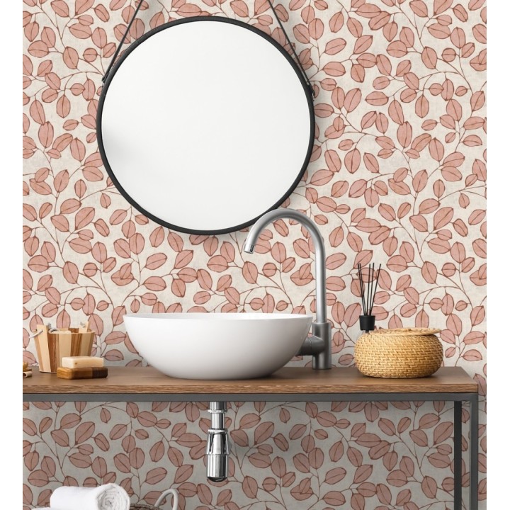 Papel pintado hojas vintage pátina bermellón claro - Euca Pristine 684945