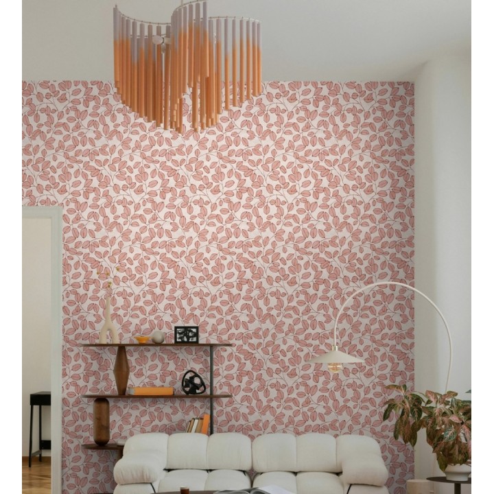 Papel pintado hojas vintage pátina bermellón claro - Euca Pristine 684945