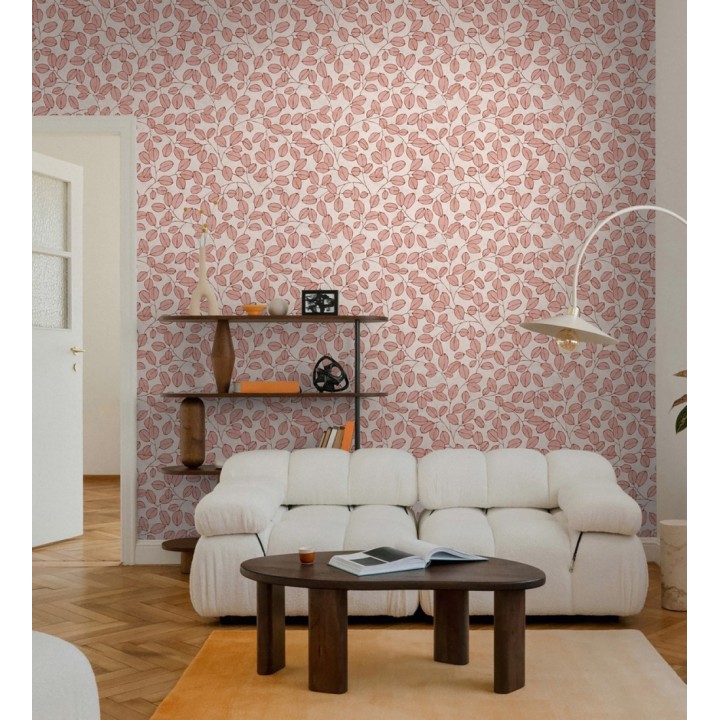 Papel pintado hojas vintage pátina bermellón claro - Euca Pristine 684945