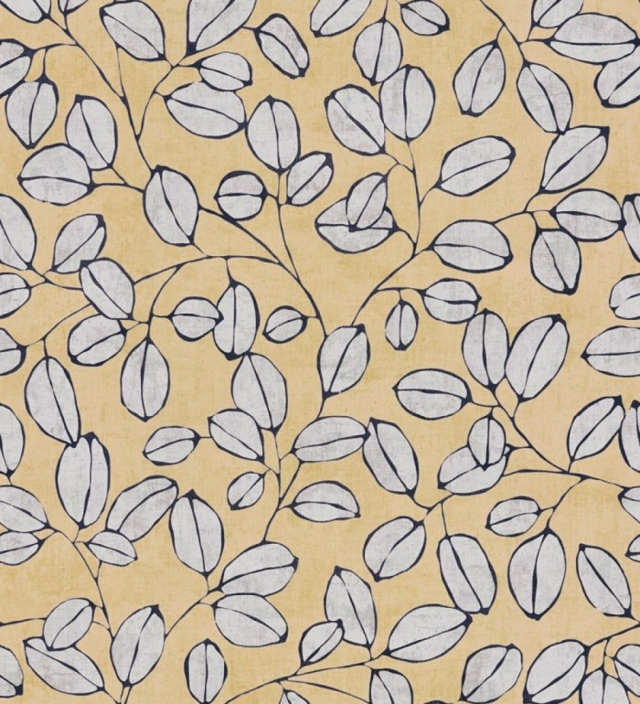 Papel pintado hojas vintage pátina amarillo mostaza - Euca Pristine 684946
