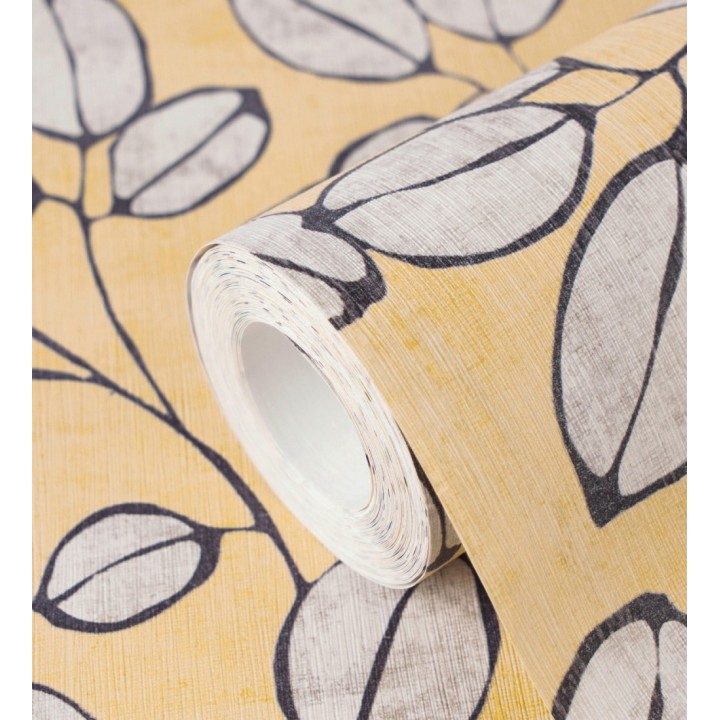 Papel pintado hojas vintage pátina amarillo mostaza - Euca Pristine 684946