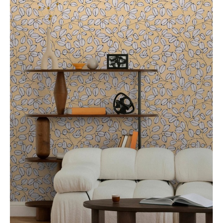 Papel pintado hojas vintage pátina amarillo mostaza - Euca Pristine 684946