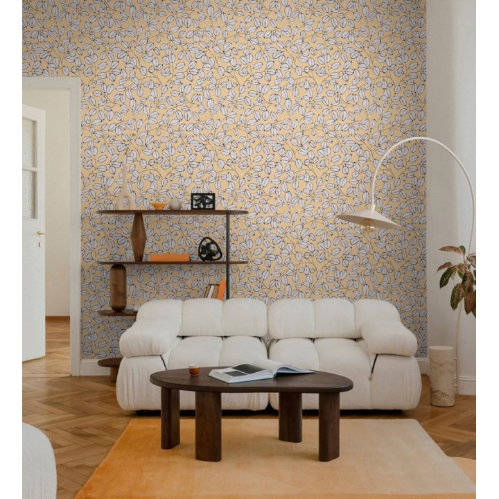 Papel pintado hojas vintage pátina amarillo mostaza - Euca Pristine 684946