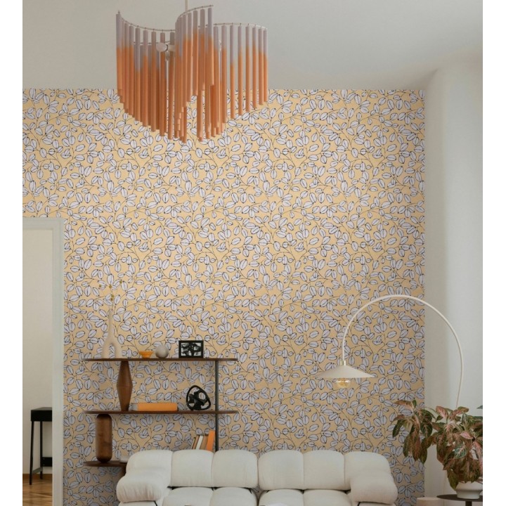 Papel pintado hojas vintage pátina amarillo mostaza - Euca Pristine 684946