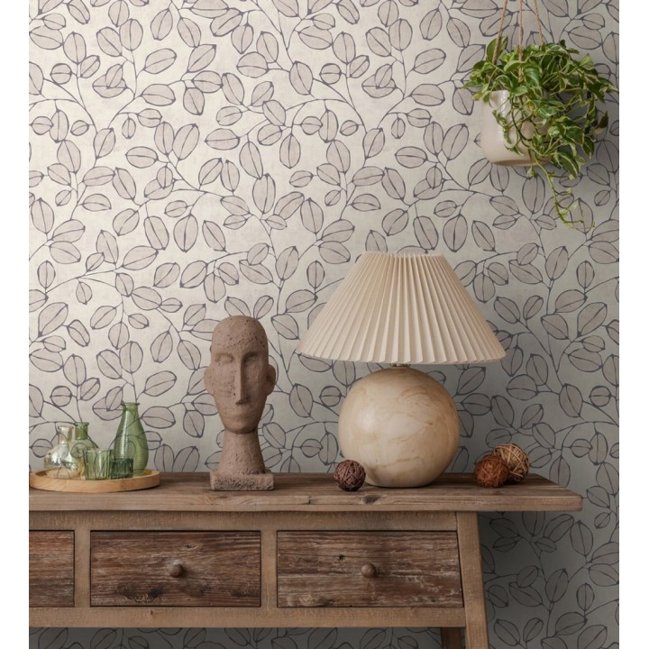 Papel pintado hojas vintage pátina gris piedra - Euca Pristine 684947