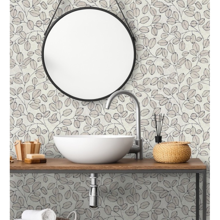 Papel pintado hojas vintage pátina gris piedra - Euca Pristine 684947