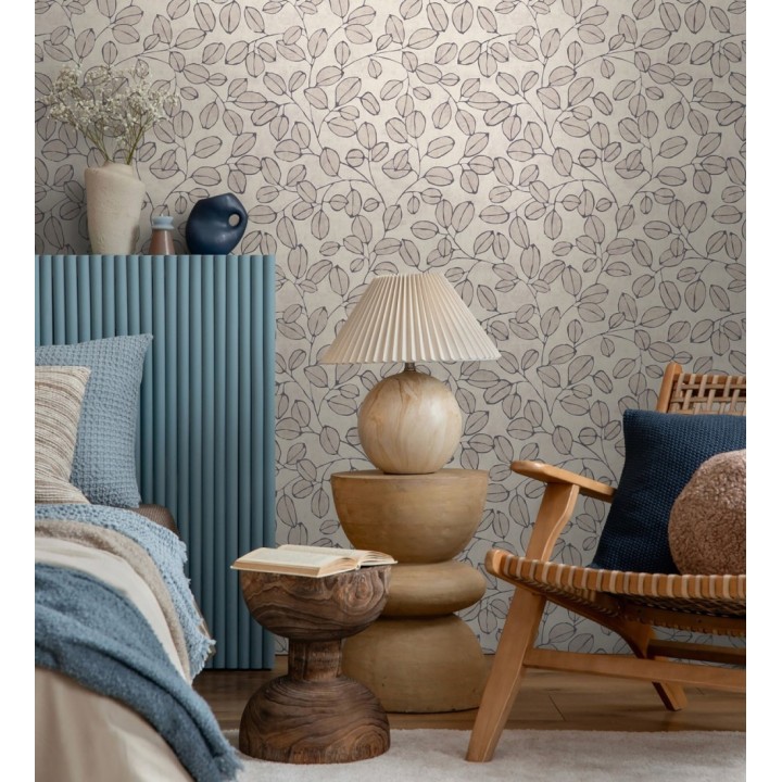 Papel pintado hojas vintage pátina gris piedra - Euca Pristine 684947