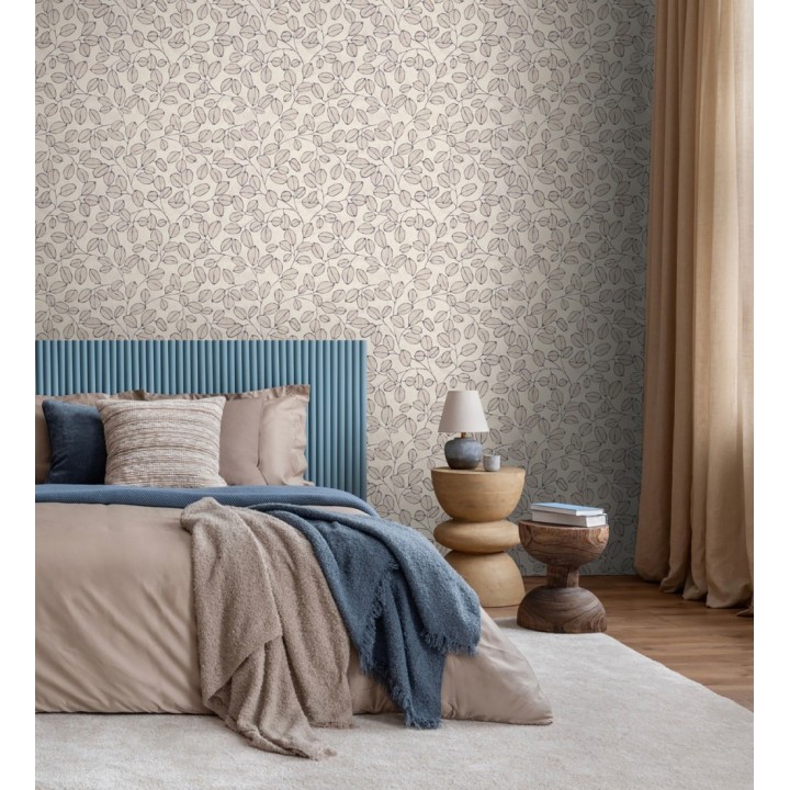 Papel pintado hojas vintage pátina gris piedra - Euca Pristine 684947