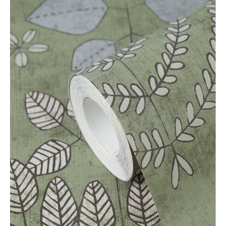 Papel pintado herbario retro vintage refinado pátina fondo color verde - Adelaide Lush 684948